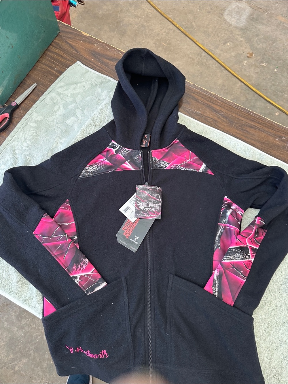 Worth Black Fleece Utility Jacket with Pink Camo Accents